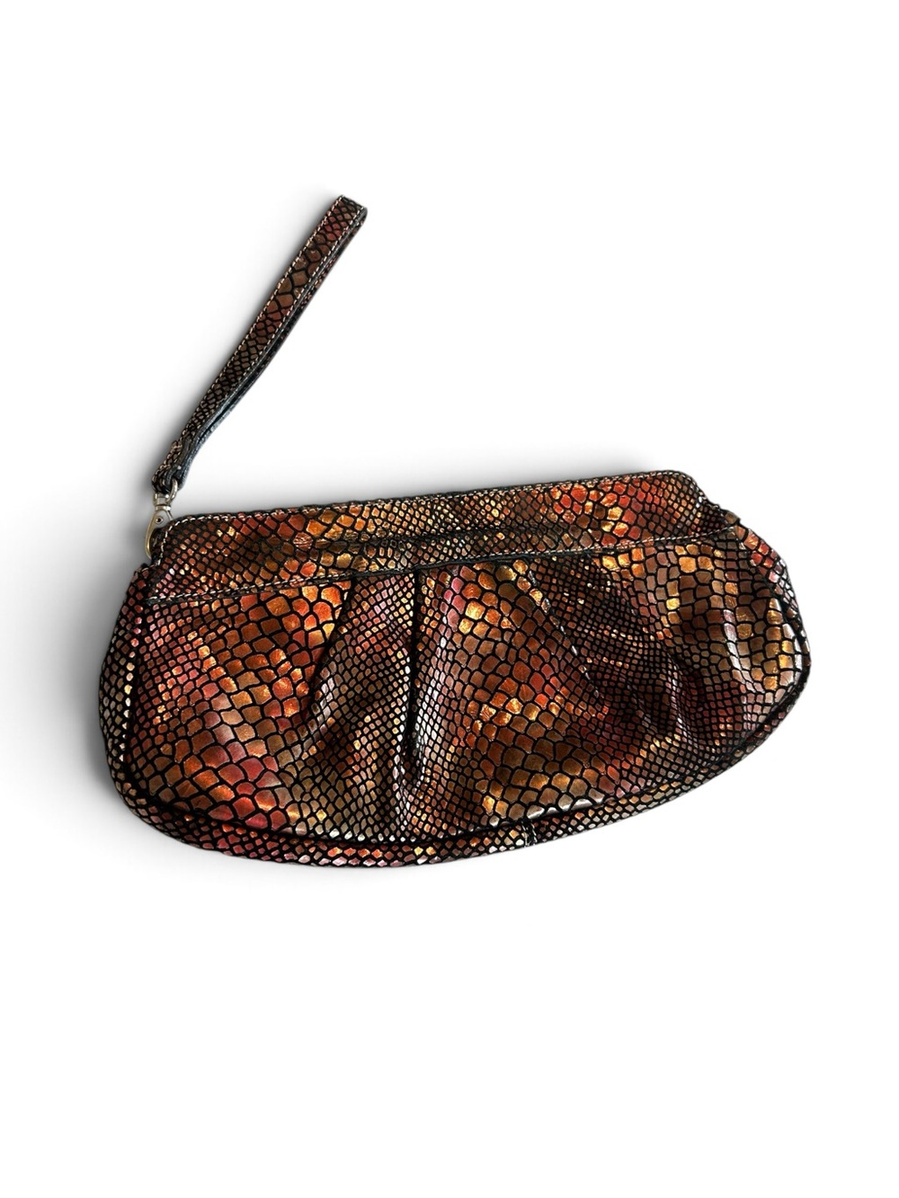 Leather Iridescent Metallic Snakeskin Wristlet Clutch Brown Red Black Italy